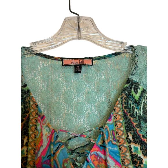 Anthropologie Olive Hill Multicolor Split Sleeve Tunic - Size M - Picture 9 of 9